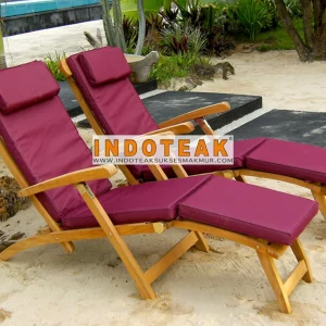 Teak Steamer Chair With Cushions Red Color